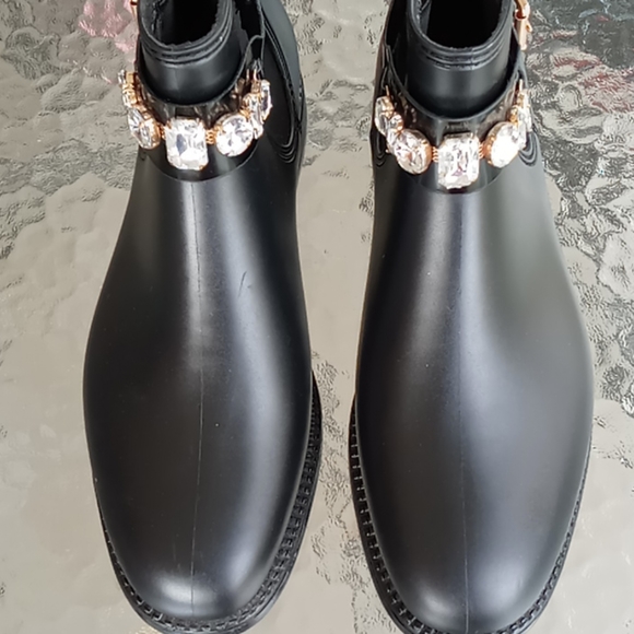 Henry Herrera Black Jeweled Ankle Rain Boots - Picture 3 of 9